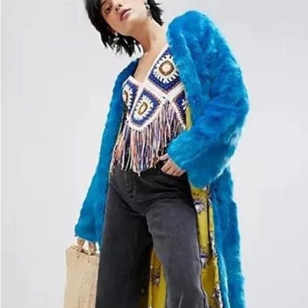 Free People Blue Faux Fur Coat